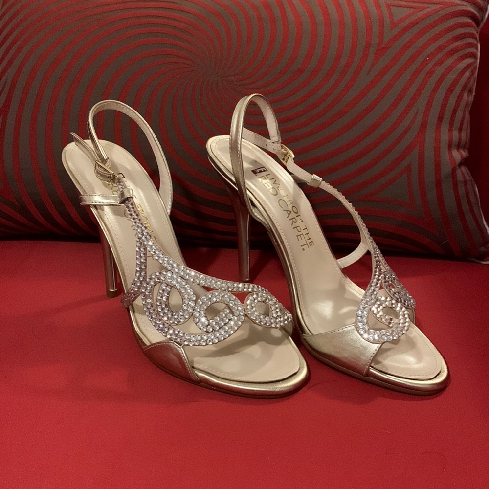 Brand new without tags leather gold  and rhinestone sandals